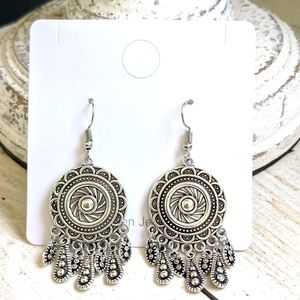 Boho Festival Round Tassel Dangle Crystal Earrings
